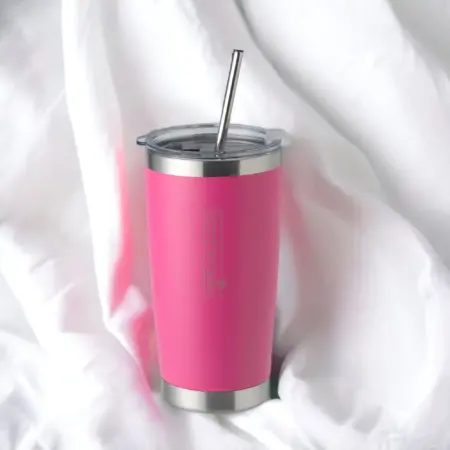 Hordozható hőtartó Termosz Utazó Pohár Neon Pink 500ml fém szívószállal