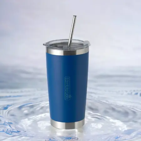 Hordozható hőtartó Termosz Utazó Pohár Cobalt 500ml fém szívószállal