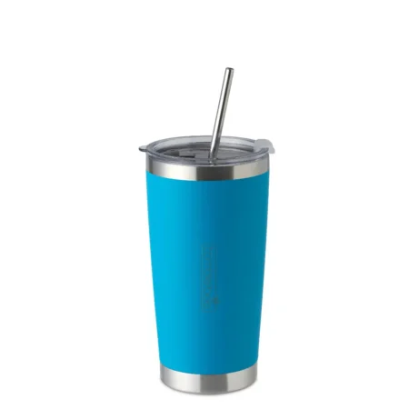 Hordozható hőtartó Termosz Utazó Pohár Blue 500ml fém szívószállal