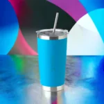 Hordozható hőtartó Termosz Utazó Pohár Blue 500ml fém szívószállal