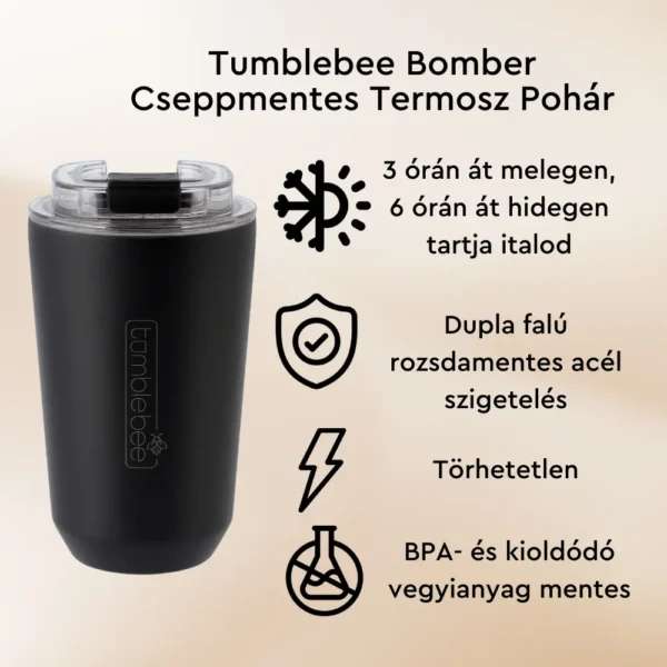 Tumblebee Bomber Cseppmentes Termosz Kávés Pohár 350 ml – Dark