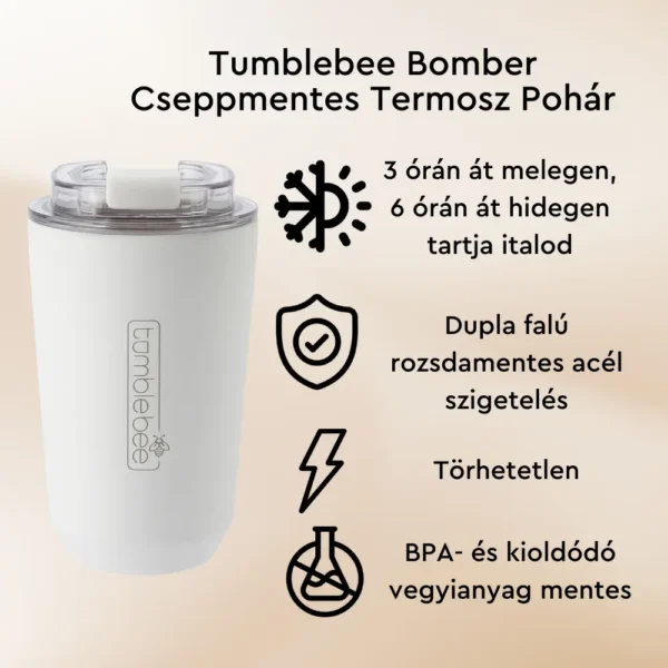 Tumblebee Bomber Cseppmentes Termosz Kávés Pohár 350 ml – Snow White